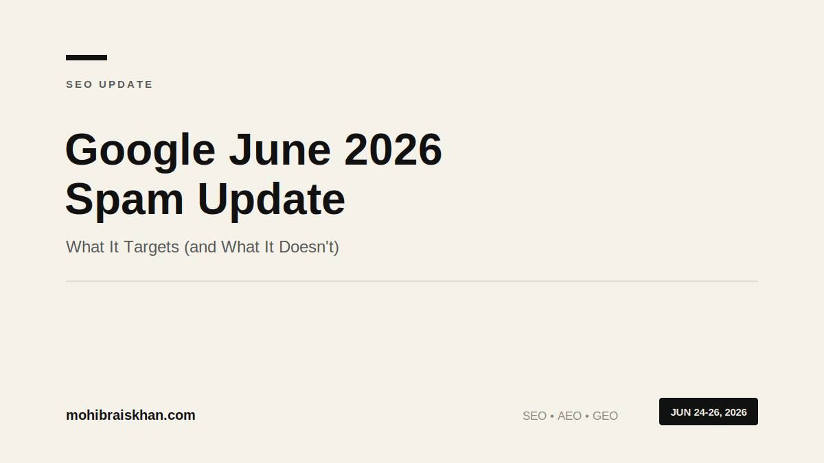 Google June 2026 spam update infographic showing rollout dates and SEO takeaway